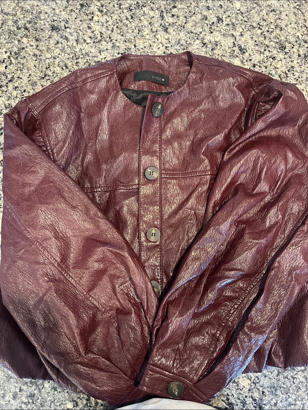 Zara womens- Burgundy Button-Front Bomber Jacket. Size-medium